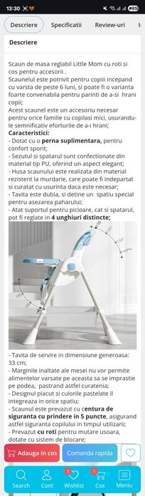 Scaun de masa bebe reglabil