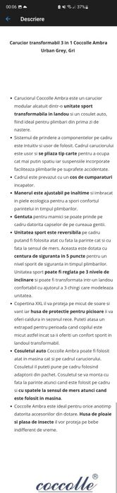 Vand Carucior transformabil 3 in 1 Coccolle Ambra Urban Grey, Gri