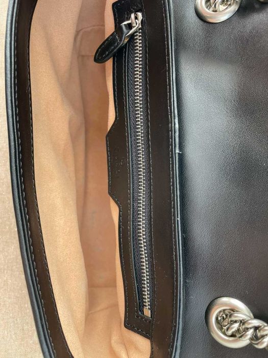 Гучи Черна Кожена чанта Marmont Оригинална Gucci Дръжка И Синджир GG