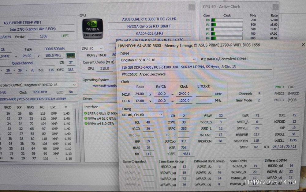 Kingston fury renegade 32 GB 6400 CL 32 A-die. Cu potential 6600 Cl 30