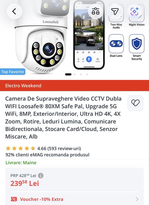 Camera de supraveghere dubla WiFi Loosafe 80XM 4K interior/exterior