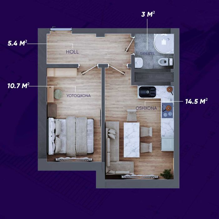 ЖК CHAROGON_HOUSES, 3-к квартира 77м2, Ташкент обл, улица Салар