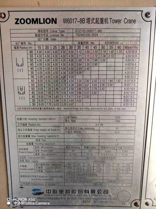 Кран Kran Башенный Minora Подъемный 6, 8, 12 tonnalik Zoomlion XCMG