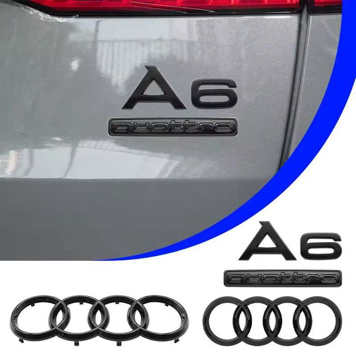 Emblema AUDI Quattro Sigla Logo Portbagaj Auto-Adeziva Negru Lucios