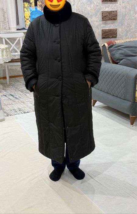 Удлиненная куртка -пальто, рукава норка