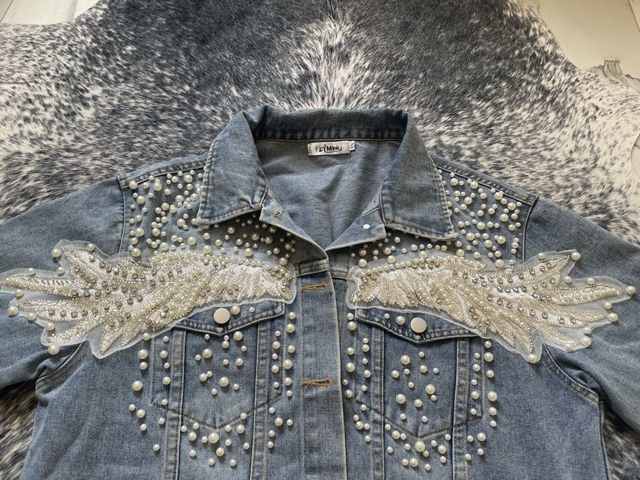 Дънково яке с перли и камъни