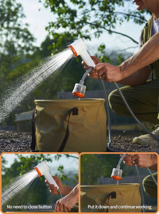 Преносим душ с фенерче, USB, 220V