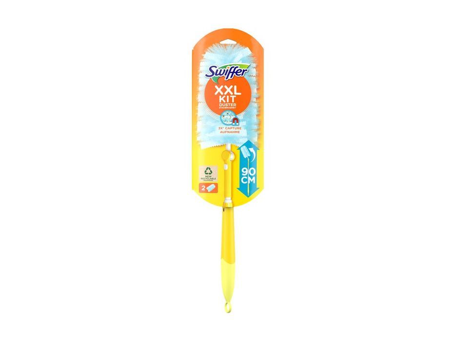 Pamatuf sters praful Swiffer Duster XXL cu maner extensibil pana la 90 cm, cap flexibil rotativ in 4 directii, +2 rezerve