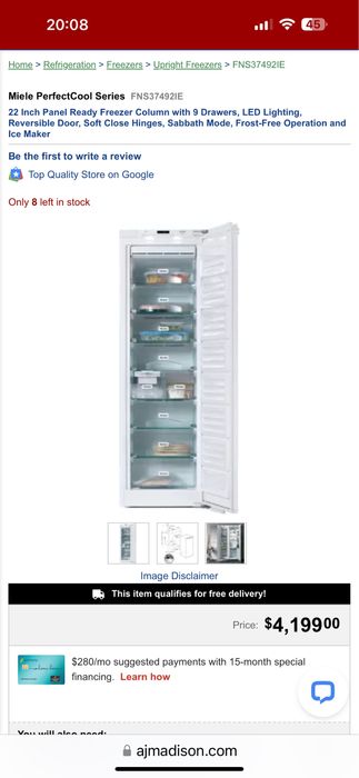 Фризер Miele за вграждане Нов A+++ Модел 2024 мостра GERMANY Гаранция