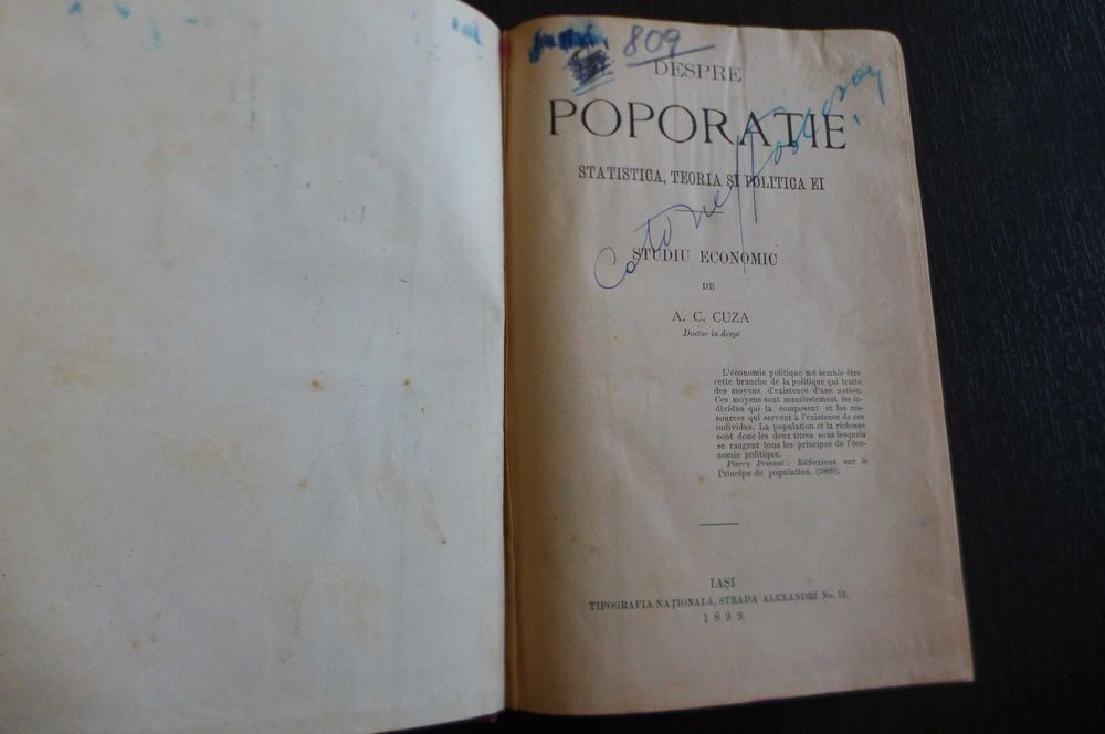 A.C. Cuza - Despre Poporatie 1899 STATISTICA TEORIA SI POLITICA EI