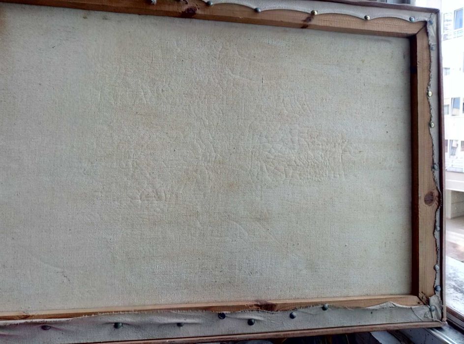 Стара Авторска Българска МАСЛЕНА КАРТИНА Зимен Пейзаж 80/50см