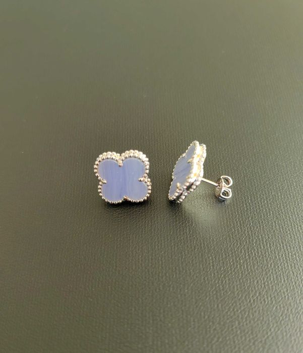 Сребърни обеци със син ахат, Van Cleef & Arpels VCA Vintage Alhambra