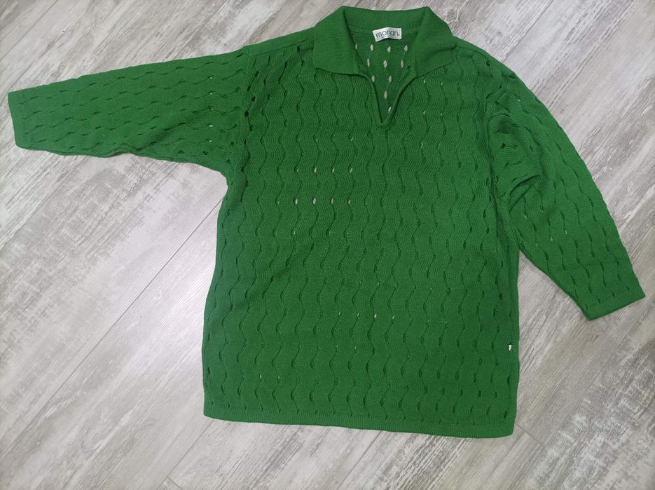 Зелен ажурен дамски пуловер