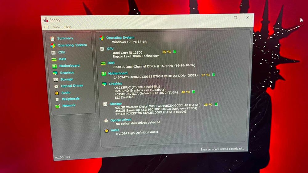 Vând PC Gaming i5-13500 + RTX 3070 | 32GB RAM | 1.5 TB SSD M2 + 1TB HDD Sata