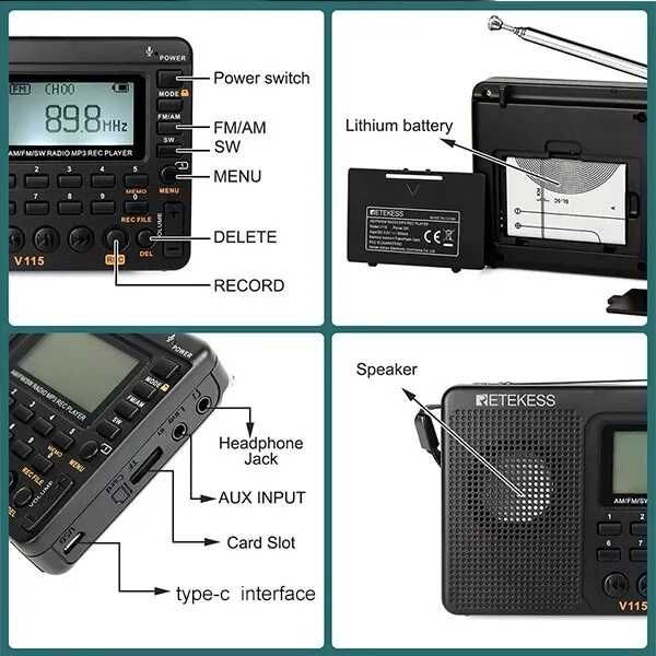 Портативно радио Retekess V115 AM/FM транзистор, MP3 и TF карта