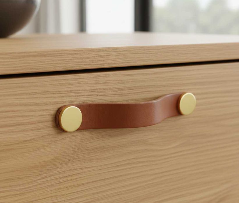 Maner din piele naturala pentru mobilier si ornament metalic