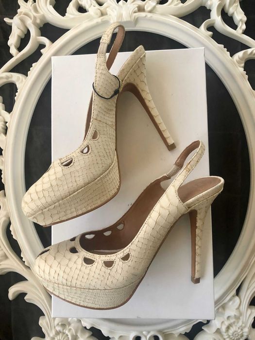 Pantofi bej cu platforma toc piele naturala sarpe ZARA 39