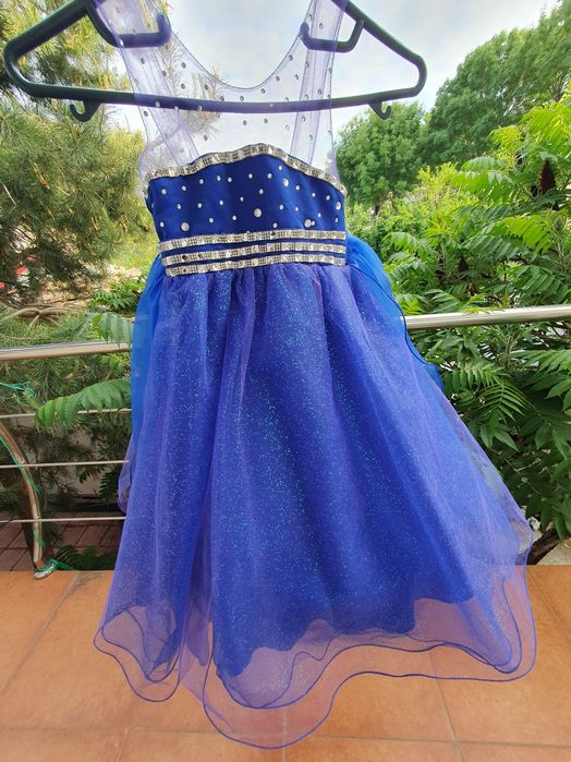 Rochie ocazie 4 / 5 ani, albastra, crinolina, strasuri, nunta, botez