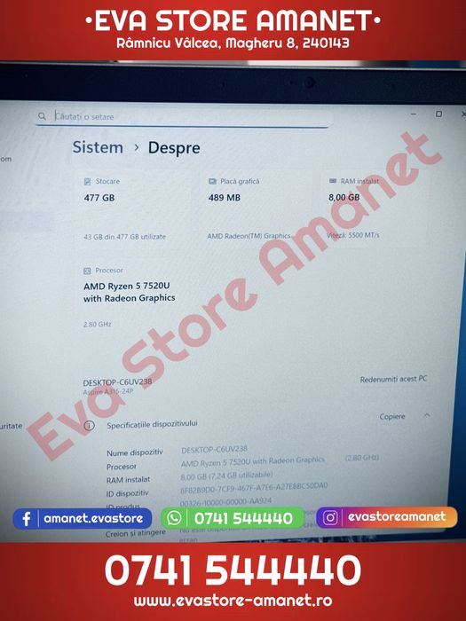 Laptop 15.6” ACER Aspire 3 AMD Ryzen 5 7250U 512GB 8GB RAM Win 11