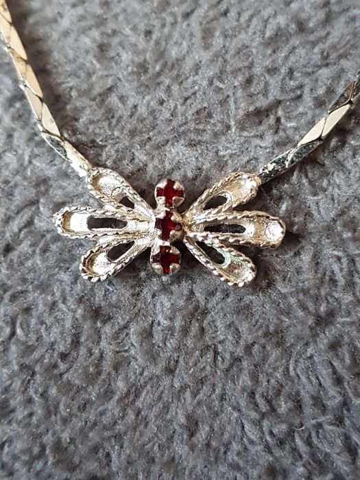 (5) colier lant argint 835 Germany rodiat 3 rubine narurale,nou