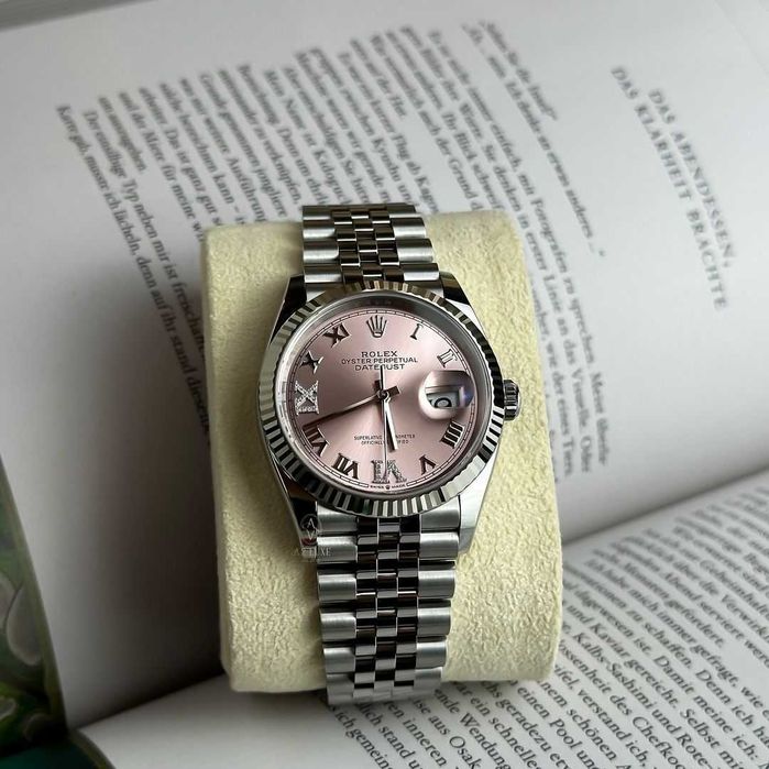 rolex datejust 36mm pink dial silver