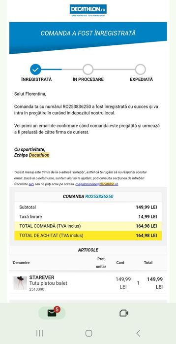 Tutu balet 133-142 cm, 10 ani, Decathlon