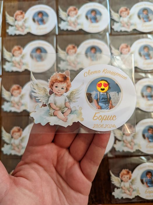 Ангелче магнит снимка, подарък за кръщене, магнит ангел, магнит кръщен