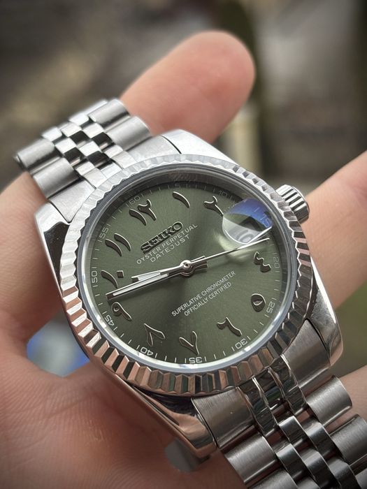 Seiko Mod NH35 Automatic Japonez Date-Just Olive Arabic 36/39mm