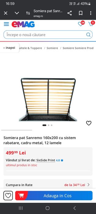 Somiera rabatabila 160/200 și fixa 90/200
