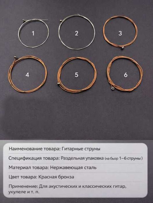Струны для акустической гитары набор из 6 штук