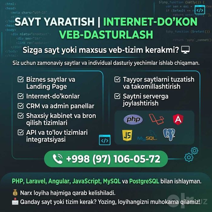 Sayt yaratish | Internet-do‘kon | Veb-dasturlash