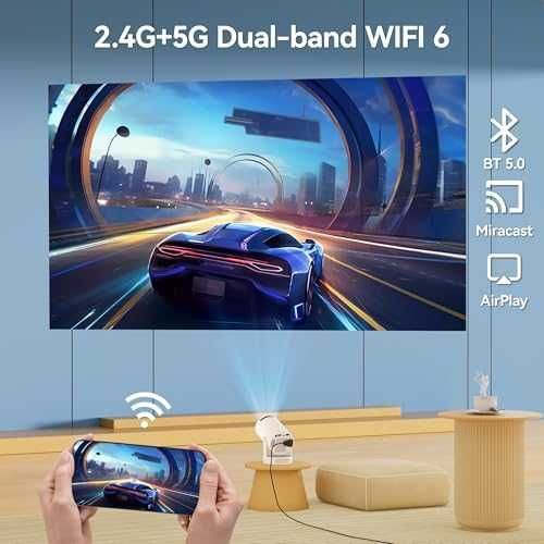 Нов Преносим мини проектор 1080P поддръжка на 4K, WiFi6, Bluetooth 5.0