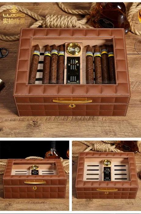 Хумидор, Кедър и кожа, Lubinski, 30-50 пури, Хидрометър и овлажнител