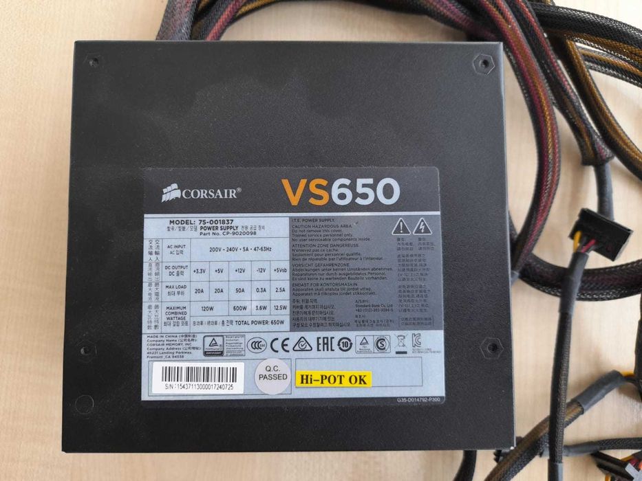 Sursa Corsair VS650, 650W, 80 PLUS, testata si functionala, 190 lei