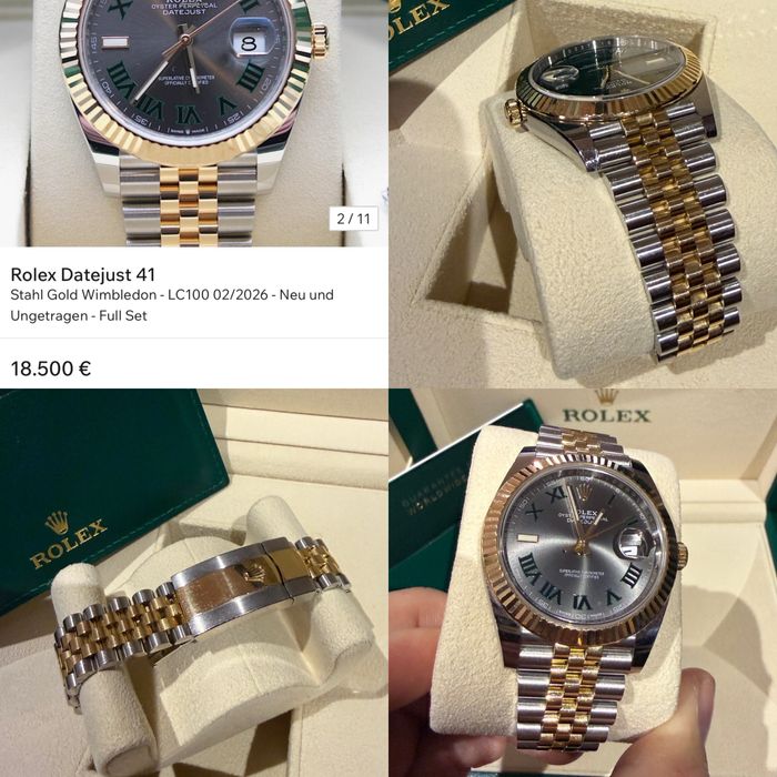 Rolex Datejust Wimbledon Grey Dial 18k Yellow gold