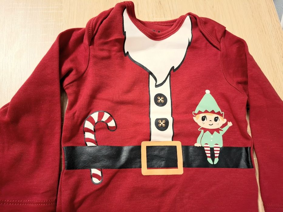 Set costum Moș Crăciun + body spiridus, ținută de Crăciun, C&A, mărime