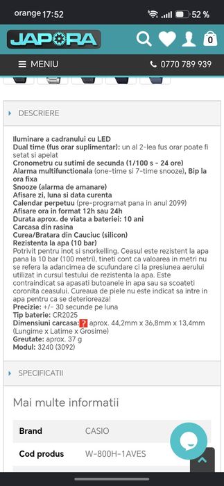 Ceas Casio, ca nou, purtat de câteva ori