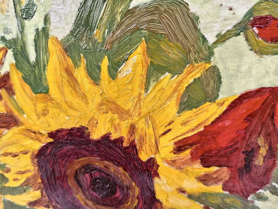 Tablou vechi - floare soarelui si maci - semnat I. Tuculescu