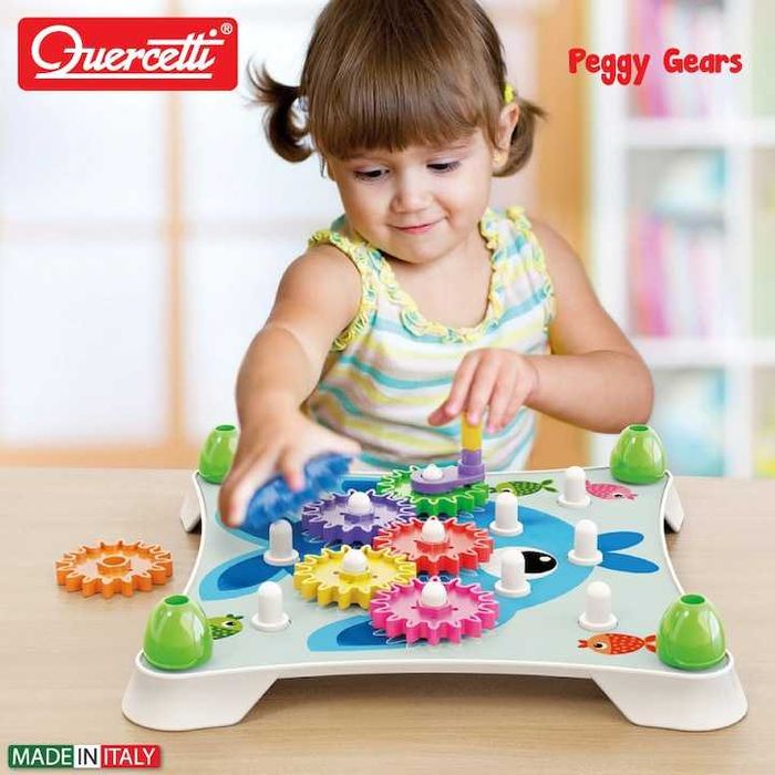 Детска игра със зъбни колела Quercetti - Peggy Gears, 13 части