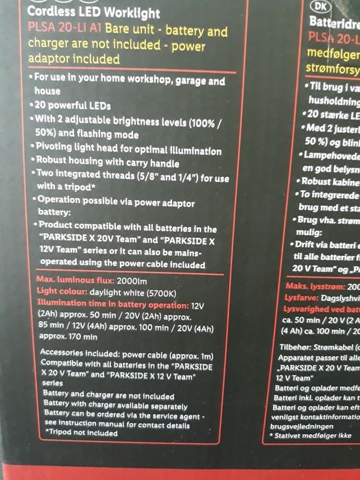 Proiector 20v led parkside