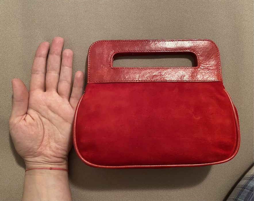 Geanta Musette seara piele întoarsă roșie