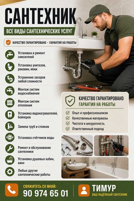 Услуги сантехника, Santexnik bor