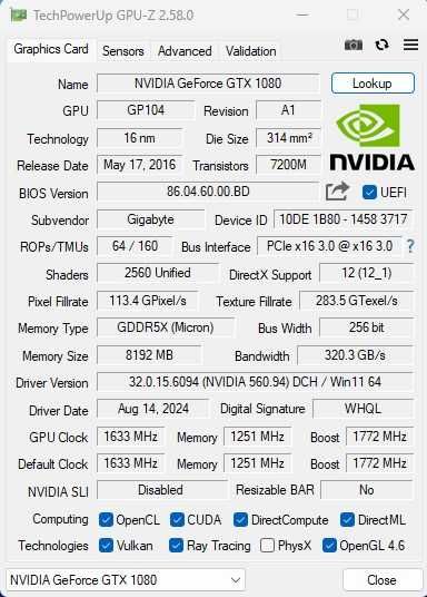 Placa video Gigabyte GTX 1080 GAMING OC 8GB DDR5X 256-bit.