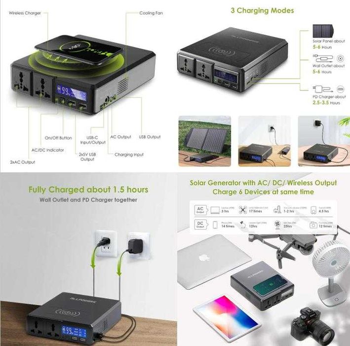 Къмпинг Слънчева Система SolarPowerbank 154Wh 41600mAh 200W AC220V