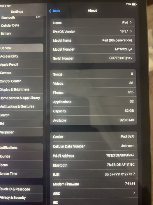 Tableata Ipad 8th generation