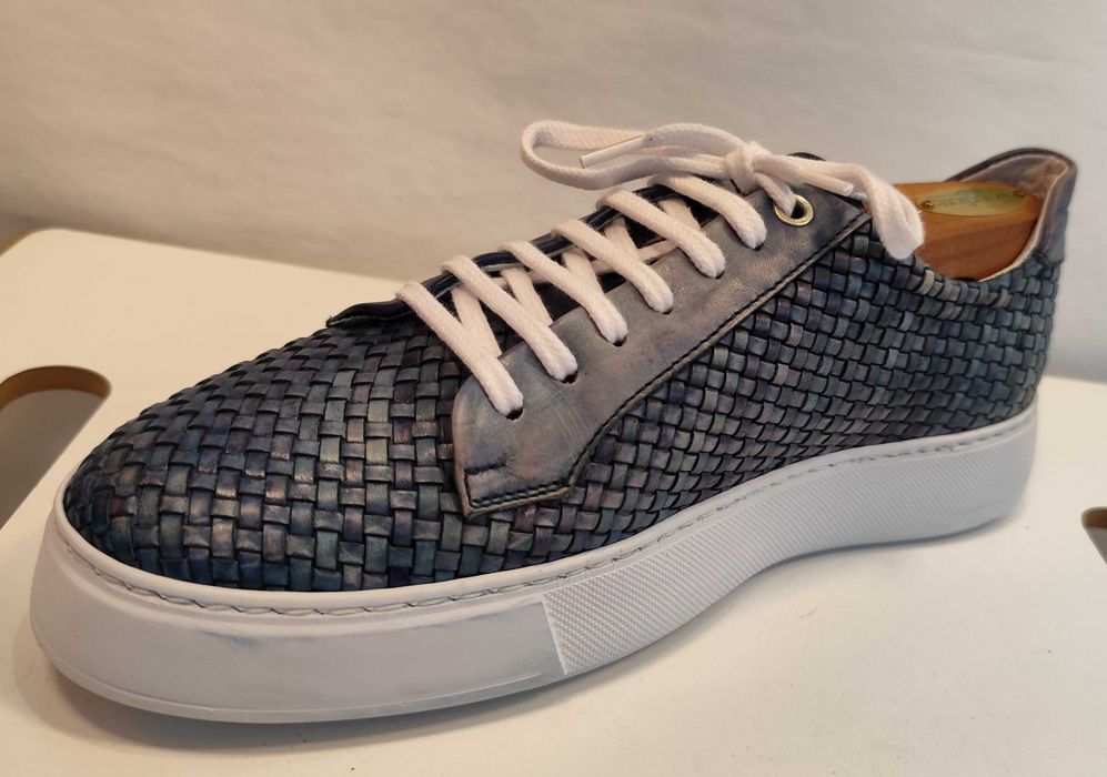 Pantofi sport casual 40.5 41 premium Exton NOI piele naturala impletita vopsiti manual