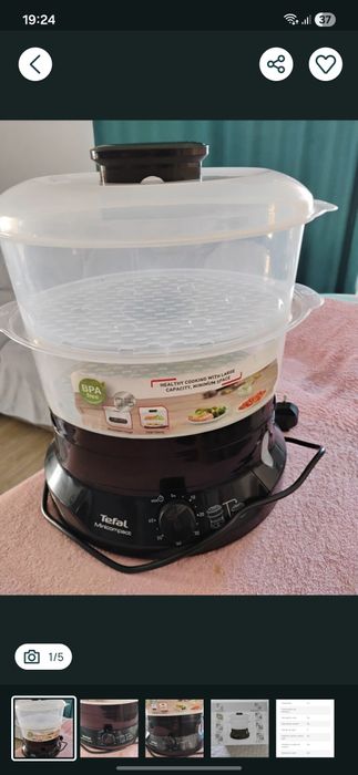 Aparat de gatit cu aburi TEFAL MiniCompact VC139810, 2 cosuri, 6l, 8