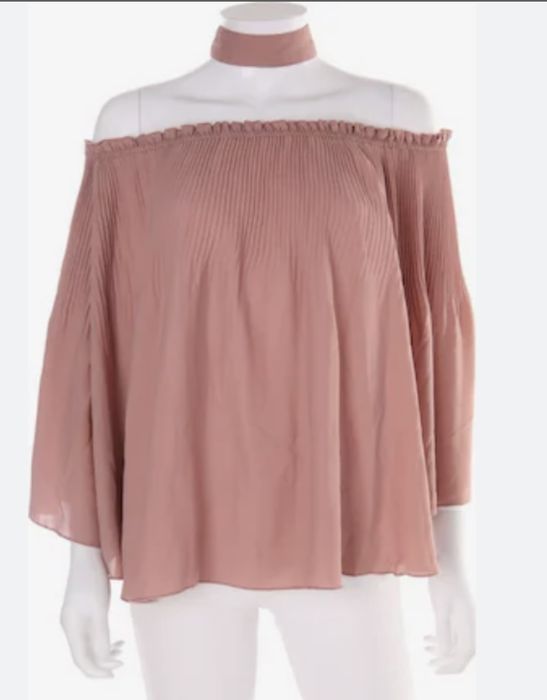 Плисиран топ с паднали рамене в цвят пепел от рози, S