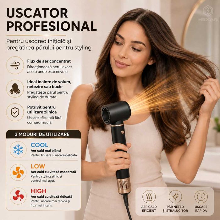 Aparat de coafat 6 în 1 – uscător, ondulator și perii 1000W