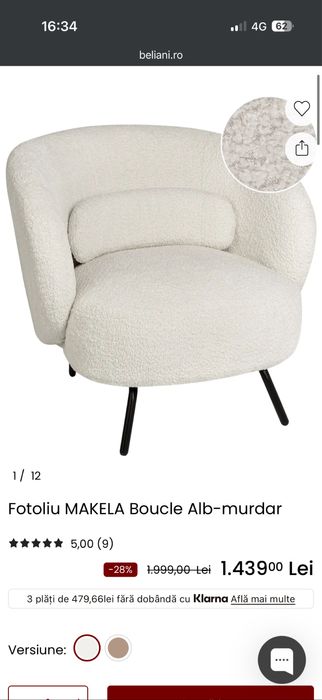 Fotoliu BELIANI MAKELA Boucle Alb-murdar